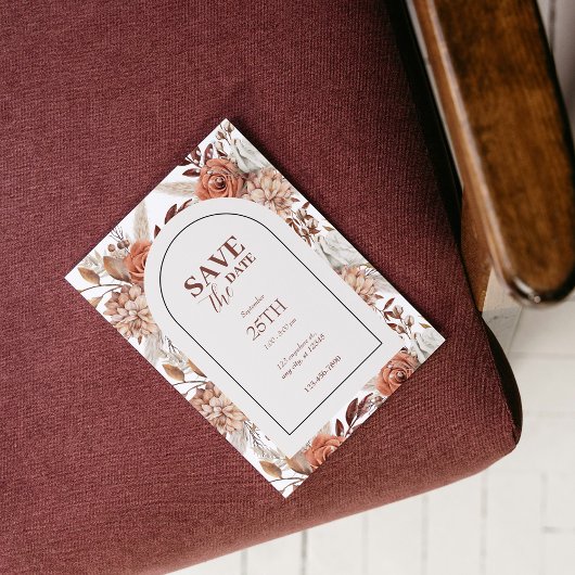 Boho Arch Floral Terracotta Save the Date Fall Einladung