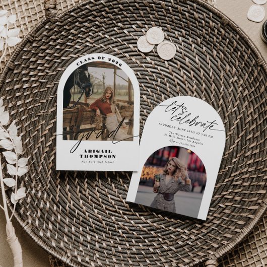 Boho Arch Foto Moderne Schrift Graduierung Einladung