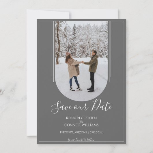 Boho Arch Foto Save the Date | Grau (Vorderseite)
