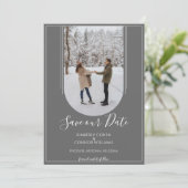 Boho Arch Foto Save the Date | Grau (Stehend Vorderseite)