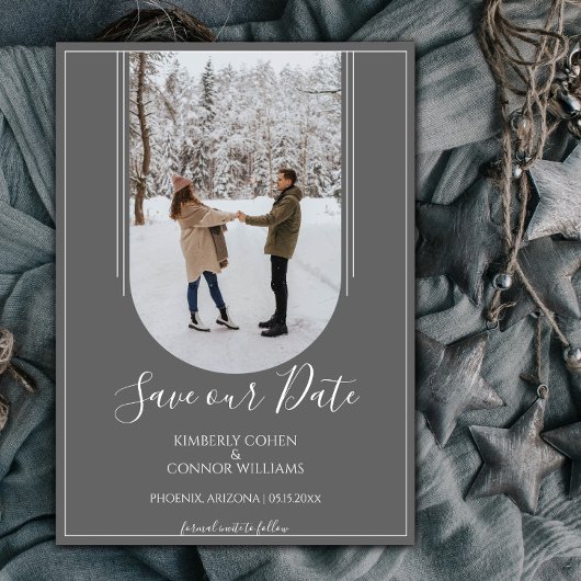 Boho Arch Foto Save the Date | Grau