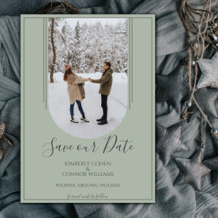 Boho Arch Foto Save the Date   Sage Green