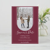 Boho Arch Foto Save the Date | Wine Red (Stehend Vorderseite)