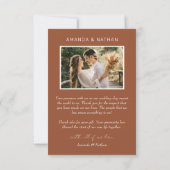 Boho Arch Foto Terracotta Wedding Dankeskarte (Rückseite)