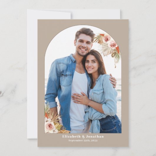 Boho arch frame floral Earth tönt Hochzeitsstift F Save The Date (Rückseite)