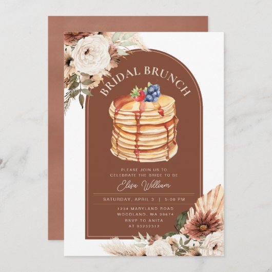 Boho Arch Fruchtpancake Brautparty Brunch Einladung (Vorne/Hinten)