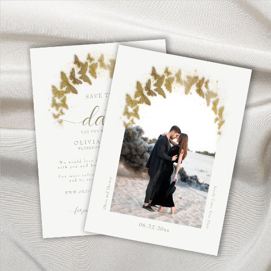 Boho Arch Gold Butterflies Elegantes Foto Hochzeit Save The Date