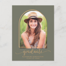 Boho Arch Green Gold Foto Graduation Party Ankündigungspostkarte
