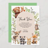 Boho Arch Greenery Woodland Animals Baby Shower Dankeskarte (Vorne/Hinten)