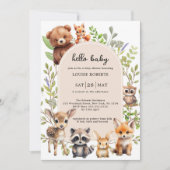 Boho Arch Greenery Woodland Animals Baby Shower Einladung (Vorderseite)