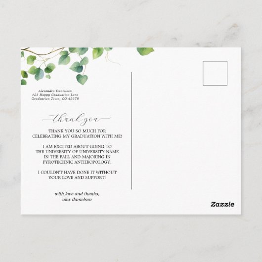 Boho Arch Ivy Black Abschluss Vielen Dank Postkarte (Rückseite)