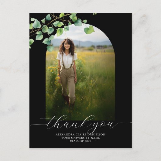 Boho Arch Ivy Black Abschluss Vielen Dank Postkarte (Vorderseite)