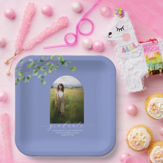 Boho Arch Ivy, Cornflower Blue Abschluss Pappteller (Party)