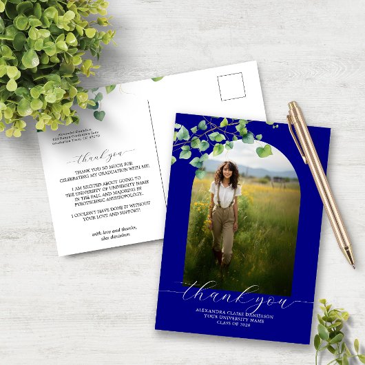 Boho Arch Ivy Navy Blue Grad Vielen Dank Postkarte