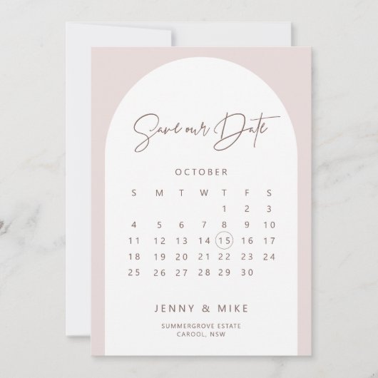 Boho Arch Kalender Save the Date Einladung (Vorderseite)