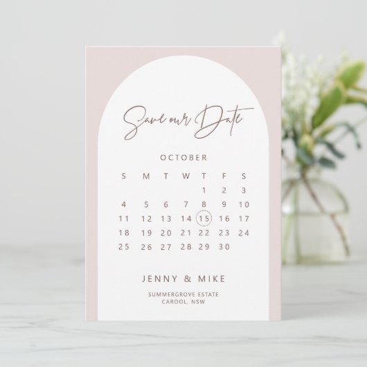 Boho Arch Kalender Save the Date Einladung (Stehend Vorderseite)