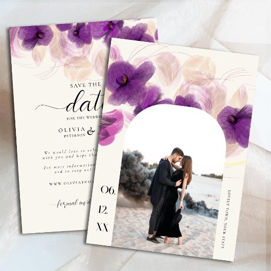 Boho Arch Lila Orchid Elegantes Foto Hochzeit Save The Date