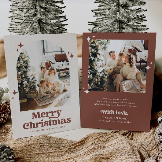 Boho Arch Merry Christmas Terracotta Foto Feiertagskarte