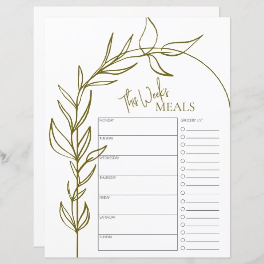 Boho Arch Minimal Text Weekly Meal Planner (Vorne/Hinten)