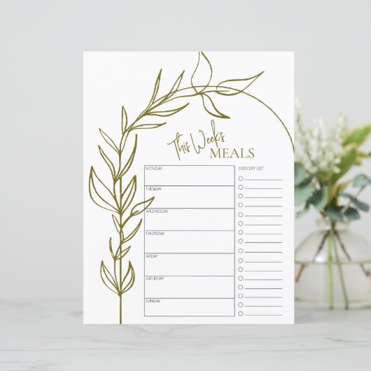 Boho Arch Minimal Text Weekly Meal Planner (Stehend Vorderseite)