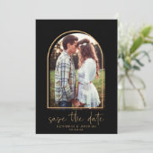 Boho Arch Minimalistisch Black Gold Save the Date (Stehend Vorderseite)