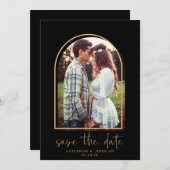 Boho Arch Minimalistisch Black Gold Save the Date (Vorne/Hinten)