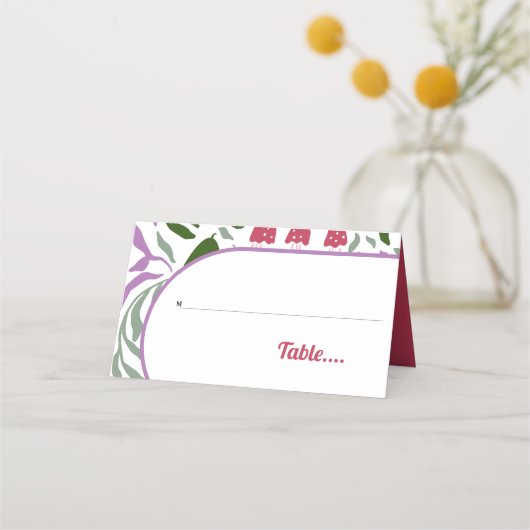 Boho arch mit Retro Folklore Blume Hochzeit Platzkarte (Vorderseite)