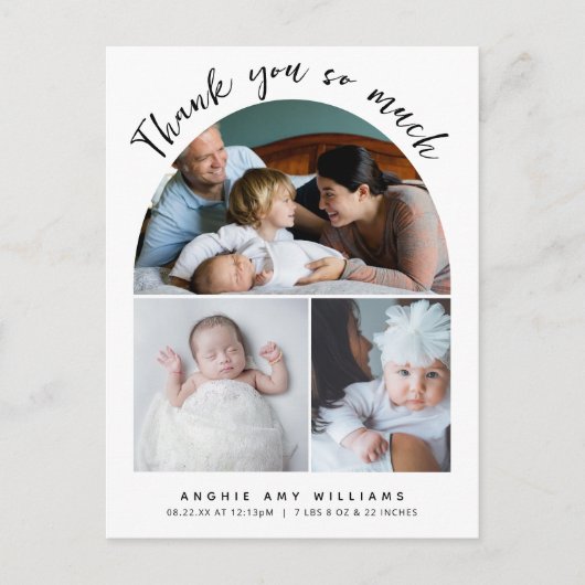 Boho Arch Modern Handwriting Danke Foto Baby Postkarte (Vorderseite)
