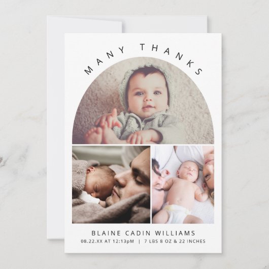 Boho Arch Modern Vielen Dank Foto Collage Birth Ankündigung (Vorderseite)