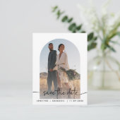 Boho arch overlay Calligraphy Save the Date Photo Postkarte (Stehend Vorderseite)