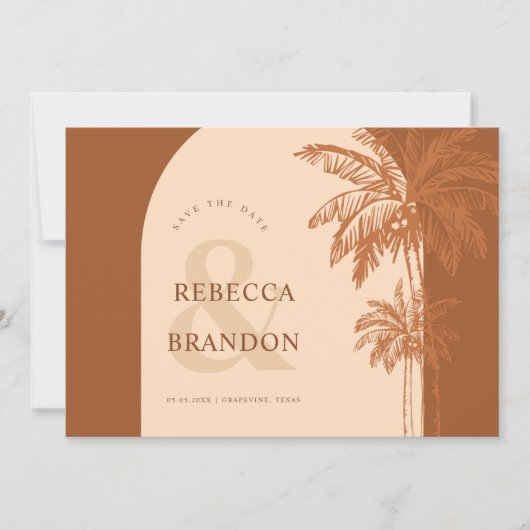 Boho Arch Palm Tree Beach Foto Save The Date (Vorderseite)