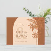 Boho Arch Palm Tree Beach Foto Save The Date (Stehend Vorderseite)