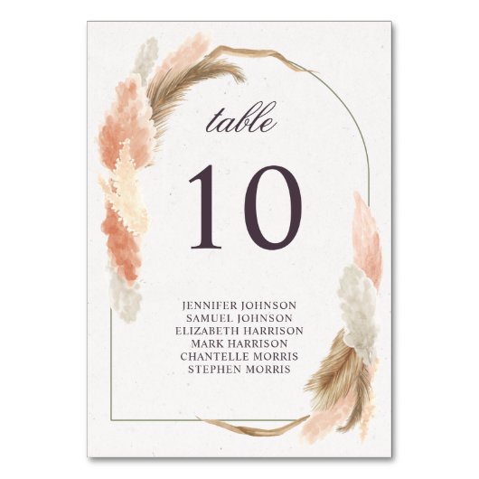 Boho arch pampas gras Moderne Hochzeit Tischnummer (Rückseite)
