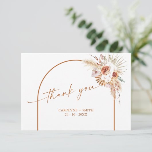 Boho Arch Pampas Grass Baby Dusche Danke Karte (Stehend Vorderseite)