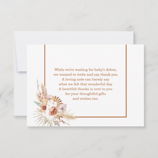 Boho Arch Pampas Grass Baby Dusche Danke Karte (Rückseite)