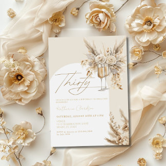 Boho Arch Pampas Grass Champagne 30. Geburtstag Einladung