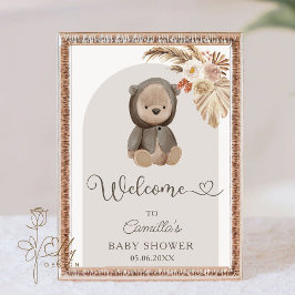 Boho Arch Pampas Grass Teddy Bear Babydusche Poster