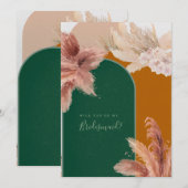 Boho Arch Pampas Grass wirst du meine Bridesmaid s Einladung (Vorne/Hinten)