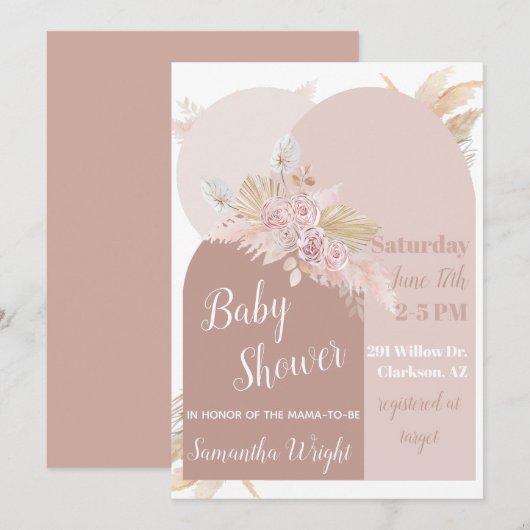 Boho Arch Pampas Kinderdusche Einladung (Vorne/Hinten)