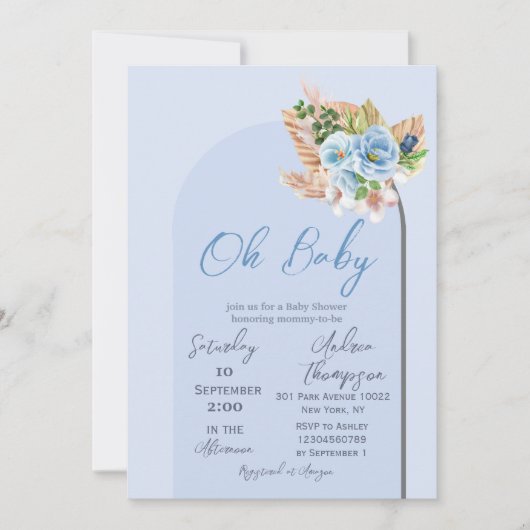 Boho Arch Pampass Grass Floral Oh Boy Baby Dusche Einladung (Vorderseite)