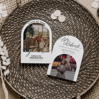 Boho Arch Photo Modern Script Graduation Einladung
