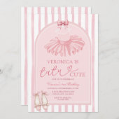 Boho Arch Pink Bow Tutu Cute Ballerina Birthday Einladung (Vorne/Hinten)