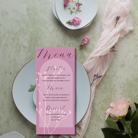 Boho Arch Pink Foliage Wedding Menu Menükarte