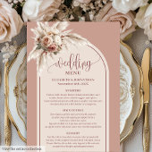 Boho Arch Powder Pink Pampas Floral Wedding Menu Menükarte