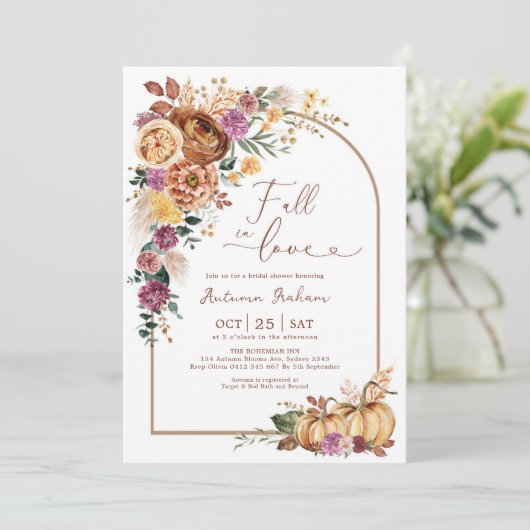 Boho Arch Pumpkin Fall in Liebe Brautparty (Stehend Vorderseite)