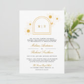 Boho Arch Retro Gelbe Daisy Alles in Einem Hochzei Einladung (Stehend Vorderseite)
