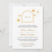 Boho Arch Retro Yellow Daisy All in One Wedding Einladung (Vorderseite)