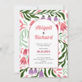 Boho arch Retro Zweige, Blume QR Code Hochzeit Einladung (Vorderseite)