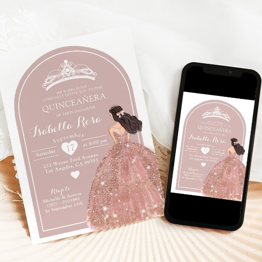 Boho Arch Rose Gold Mexikanische Prinzessin Quince Einladung
