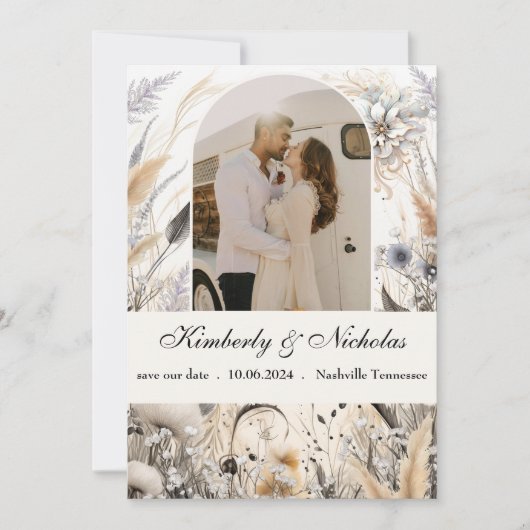 Boho Arch Rustic Earthy Pampas Floral Botanical Save The Date (Vorderseite)
